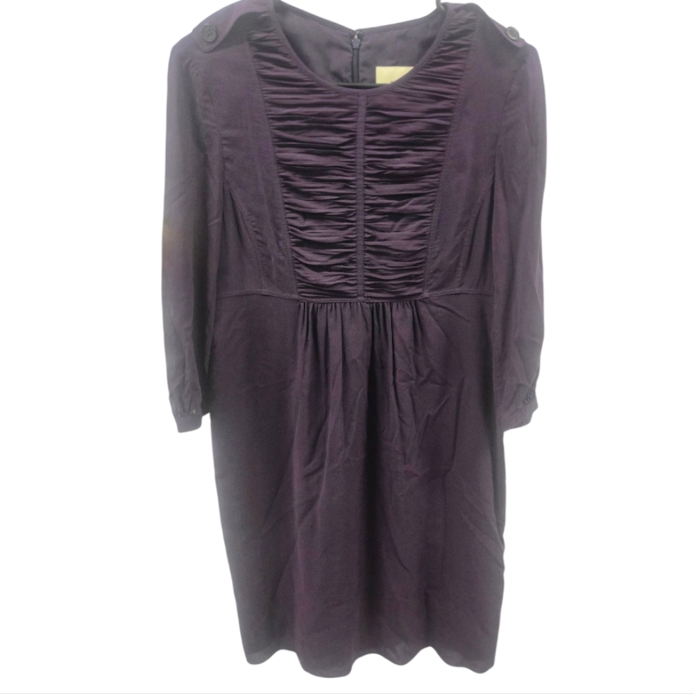 BURBERRY Purple Silk Long Sleeve Round neck Ruffled Zip Back‎ Dress Sz US 10